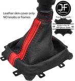 BLACK & RED STRIPE TOP GRAIN LEATHER GEAR GAITER FOR KIA CEE'D CEED 2006-2012