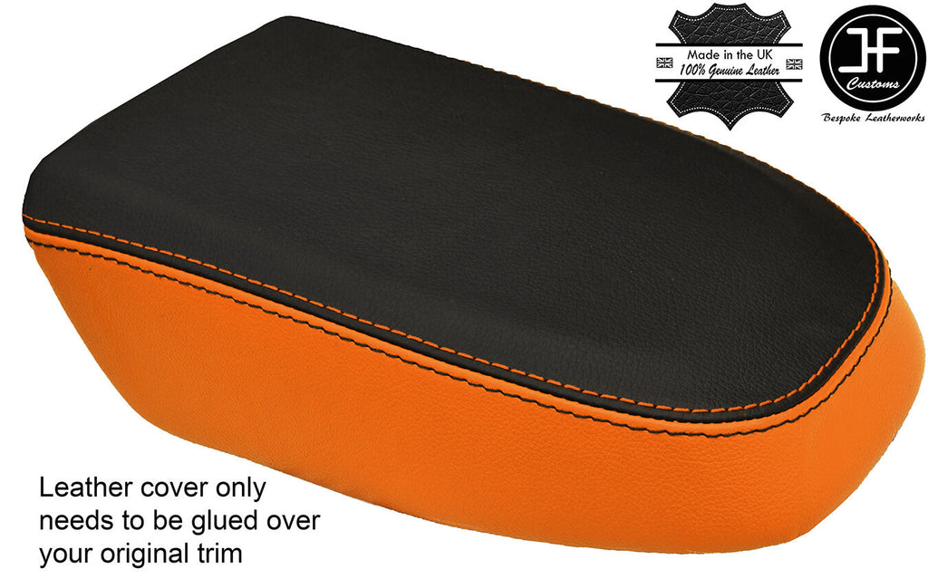 BLACK & ORANGE REAL LEATHER ARMREST COVER FITS FORD FOCUS MK3 2005-2008