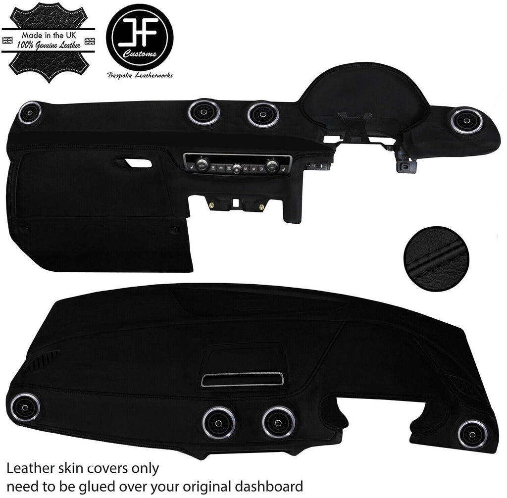 BLACK STITCH DASH DASHBOARD REAL LEATHER COVER FITS AUDI A3 8V 2013-2020