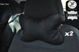 2X DARK RED STITCH BLACK LEATHER LUXURY HEADREST PILLOW NECK REST CUSHION PAD
