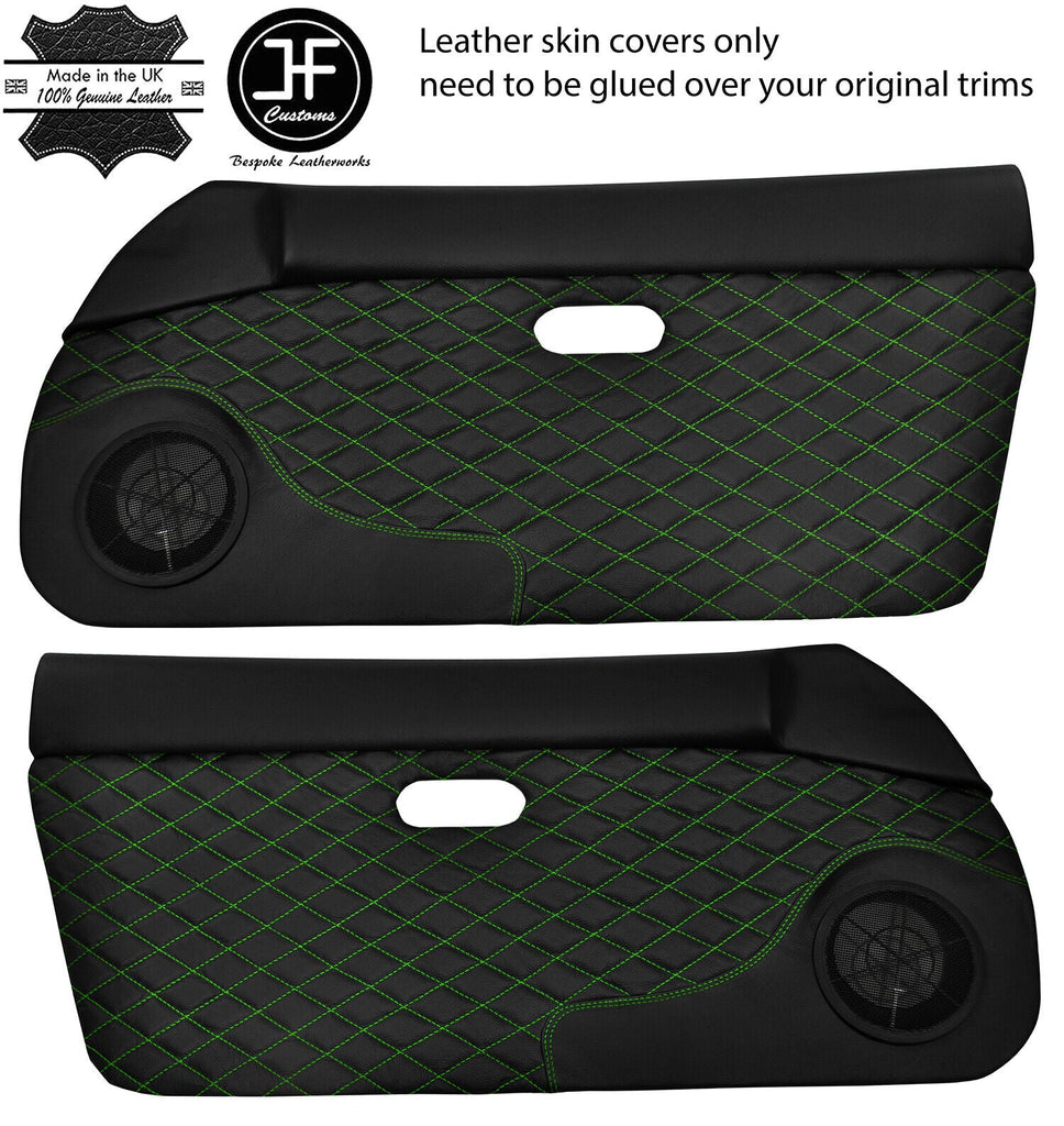 GREEN DIAMOND STITCH 2X DOOR CARD LEATHER COVERS FOR MAZDA MX5 MK1 MIATA 89-97