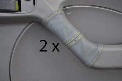 yellow stitch FITS FIAT PANDA 2003+ 2X GREY LEATHER DOOR HANDLE COVERS