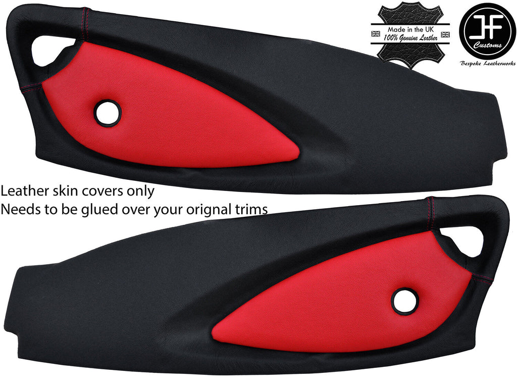 BLACK & RED 2X FULL DOOR CARD REAL LEATHER COVERS FOR LOTUS ELISE EXIGE S2