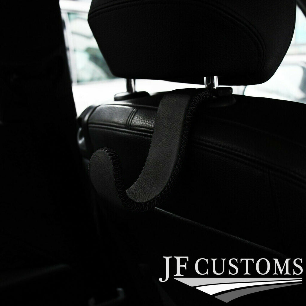 BLACK STITCH LEATHER PLASTIC CAR SEAT HEADREST HOOK HANGER FOR AUDI Q2 16-22