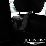 BLACK STITCH LEATHER PLASTIC CAR SEAT HEADREST HOOK HANGER FOR AUDI Q2 16-22