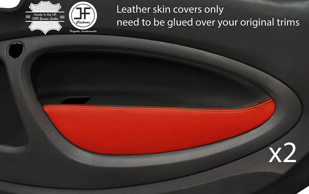 BLACK&RED 2X FRONT DOOR CARD TRIM LEATHER COVER FITS SMART FORTWO 453 14-19