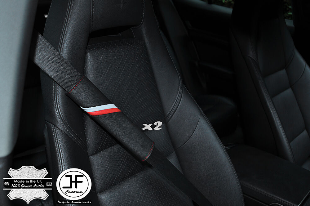 2X FOR AUDI SPORT STRIPES LEATHER RED STITCH LUXURY SHOULDER SEAT BELT PADS