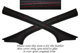 RED STITCH 2X A POST PILLAR LEATHER SKIN COVERS FITS PEUGEOT 308 2007-2012