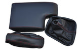 RED DOUBLE STITCH FITS BMW E46 GEAR+HANDBRAKE SET & ARMREST COVER LEATHER