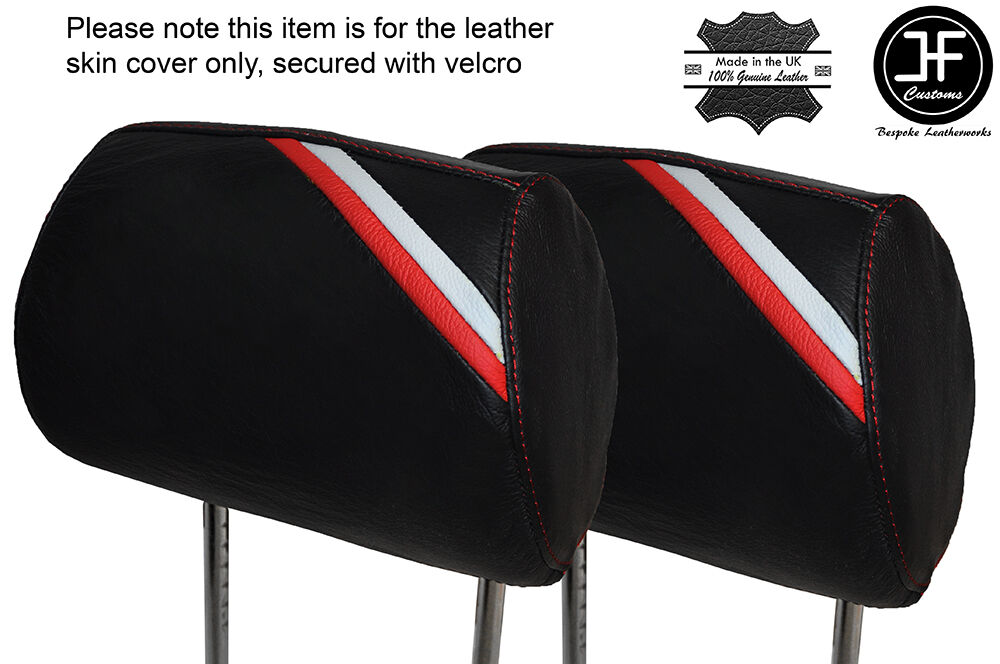 SPORT STRIPES RED STITCH 2X FRONT HEADREST SKIN COVERS FITS AUDI A4 B7 04-08