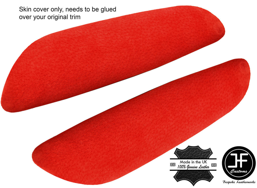 RED REAL SUEDE 2X REAR DOOR ARMREST COVERS FITS BMW E46 CONVERTIBLE & COUPE