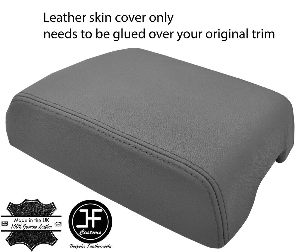 GREY TOP GRAIN GENUINE REAL LEATHER ARMREST COVER FITS VW TOUAREG 2002-2010