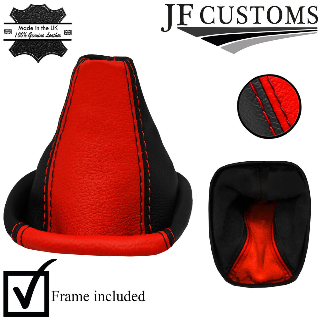 RED & BLACK LEATHER GEAR + PLASTIC FRAME FOR VAUXHALL OPEL CORSA D 06-14