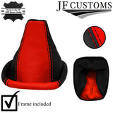 RED & BLACK LEATHER GEAR + PLASTIC FRAME FOR VAUXHALL OPEL CORSA D 06-14
