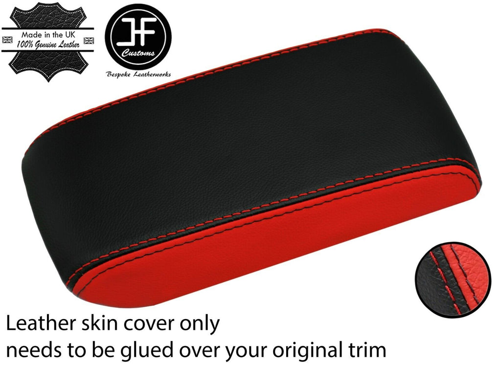 RED  BLACK REAL LEATHER 2 TONE ARMREST LID COVER FOR MITSUBISHI EVO 7 8 9