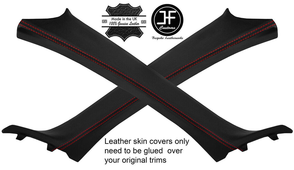 RED STITCH 2X A POST PILLAR REAL LEATHER COVERS FITS BMW X1 E84 2009-2015