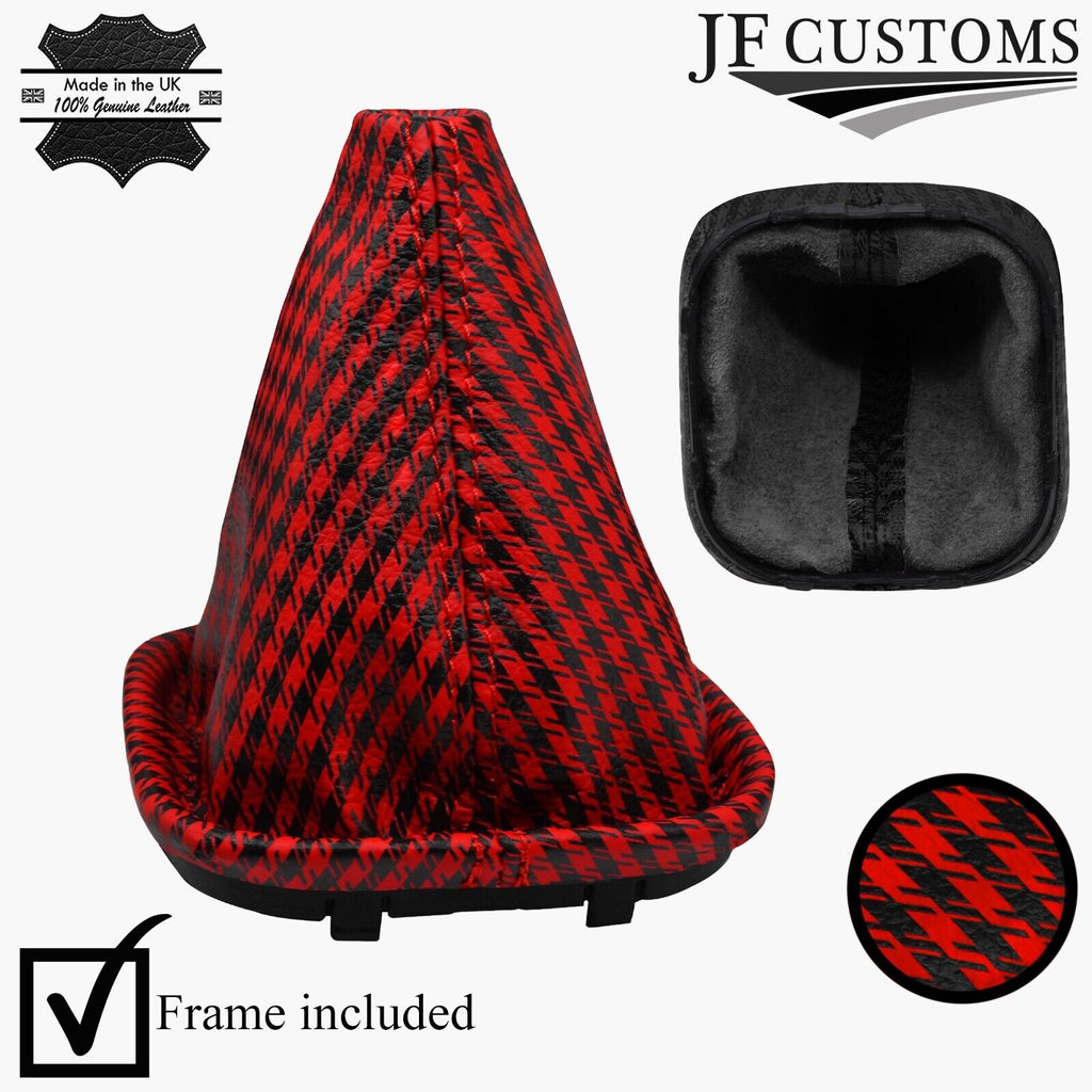 FITS VW GOLF MK5 V 03-09 RED STITCH UV PRINTED LEATHER GEAR GAITER + FRAME