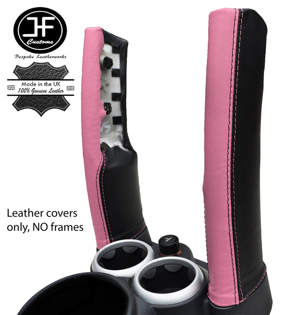 BLACK & PINK LEATHER 2X DOWN TUBES COVERS FITS BMW MINI COOPER S R50 R53 01-06