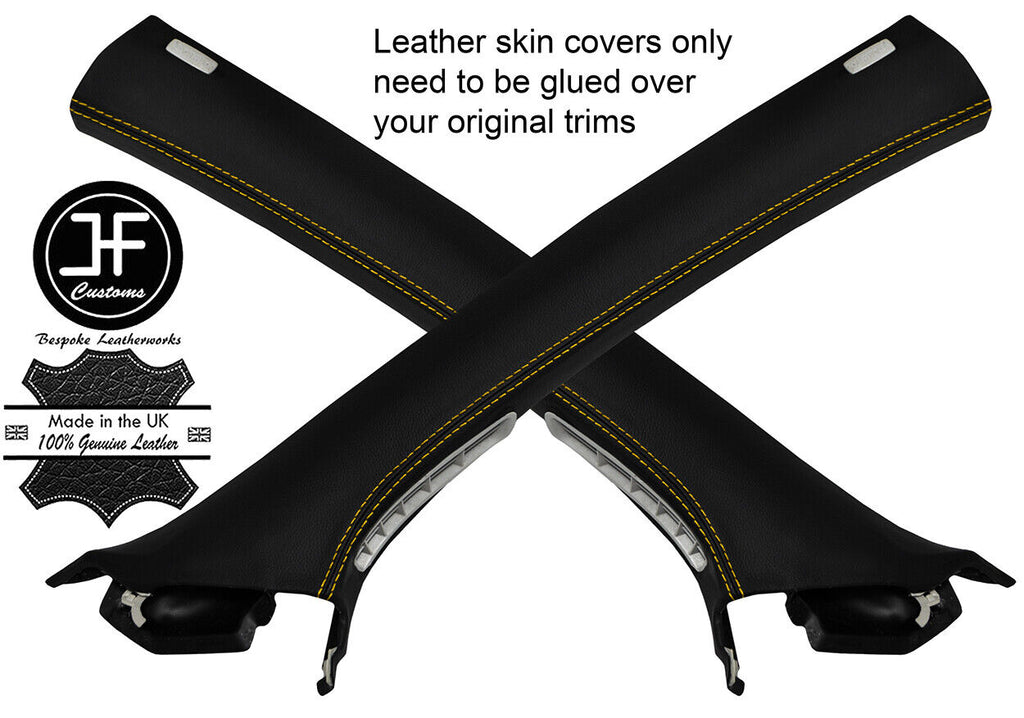 YELLOW STITCHING 2X A POST PILLAR LEATHER COVERS FITS VW GOLF MK6 VI 2009-2013