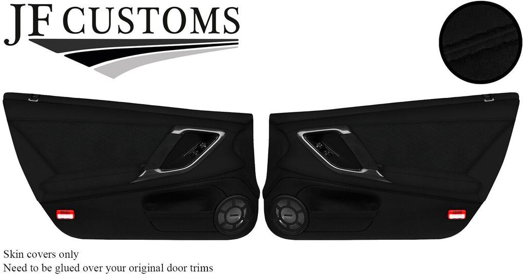 BLACK DIAMOND STITCH 2X DOOR CARD SUEDE & LEATHER COVERS FITS NISSAN GT-R R35