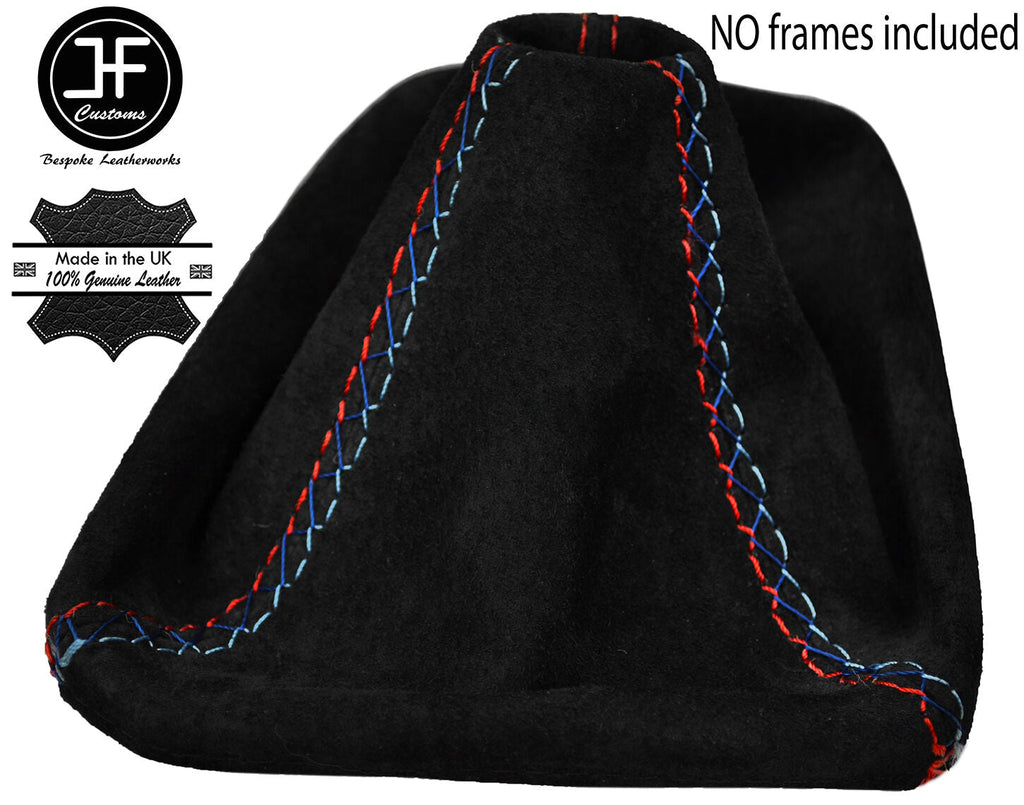 RED STITCHING SUEDE GEAR GAITER FITS BMW 5 SERIES E39 95-03 TRI CROSS STITCH