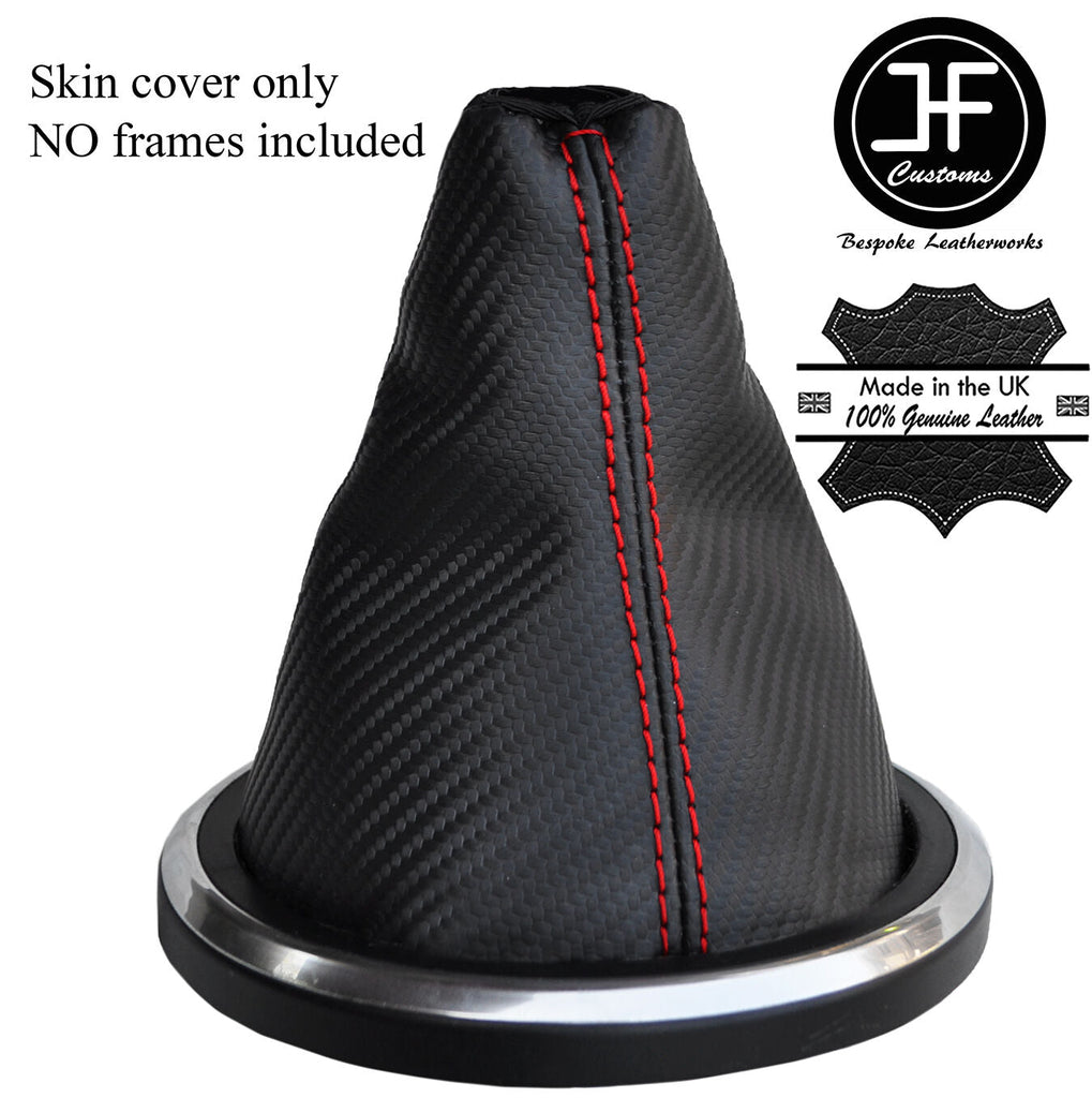 RED STITCH CARBON FIBER VINYL GEAR GAITER FITS FORD FIESTA MK6 FUSION 02-08