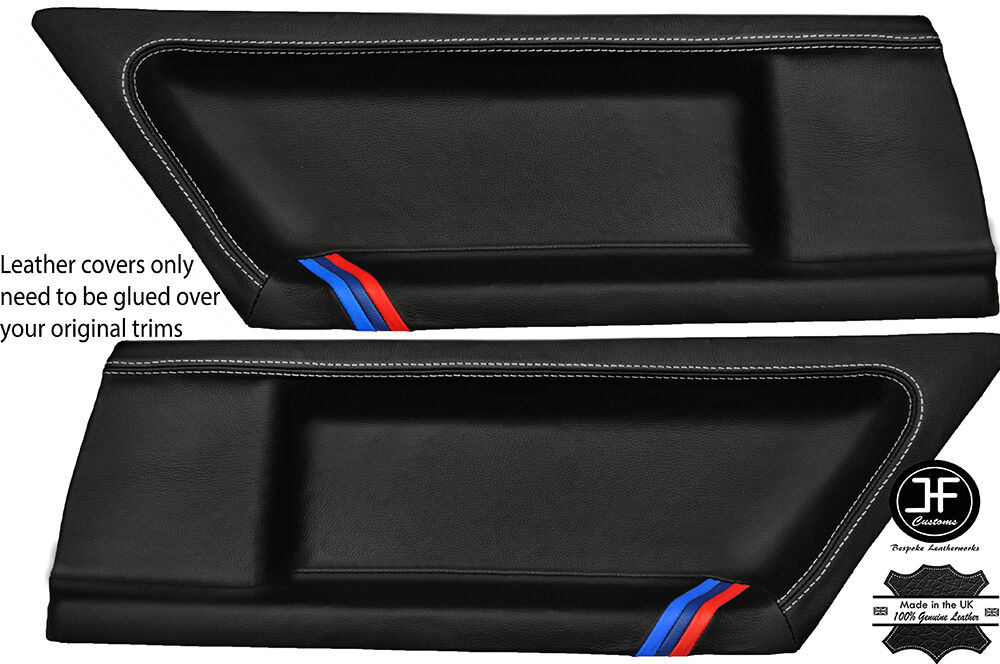 GREY STITCH TRI STRIPES 2X REAR DOOR CARD LTHR COVERS FITS BMW E36 COUPE 91-98