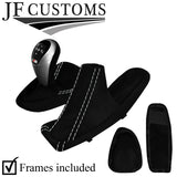 WHITE STITCH SUEDE AUTO DCT GEAR HANDBRAKE + FRAMES FOR BMW E90 E92 E93