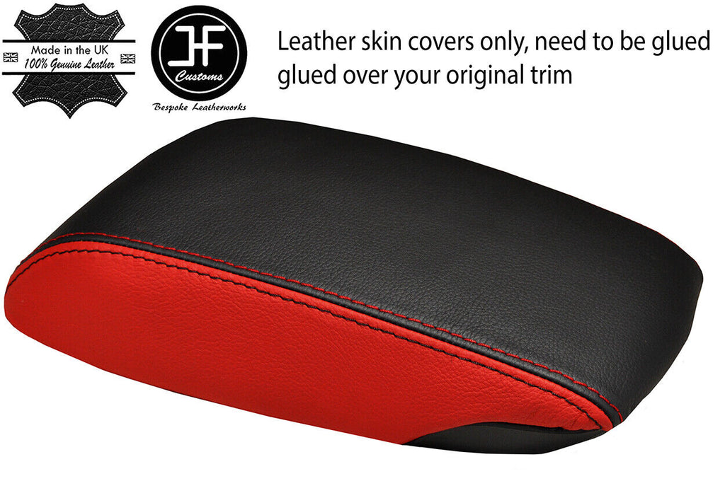 BLACK & RED TOP GRAIN LEATHER ARMREST COVER FITS NISSAN PULSAR 2014-2019
