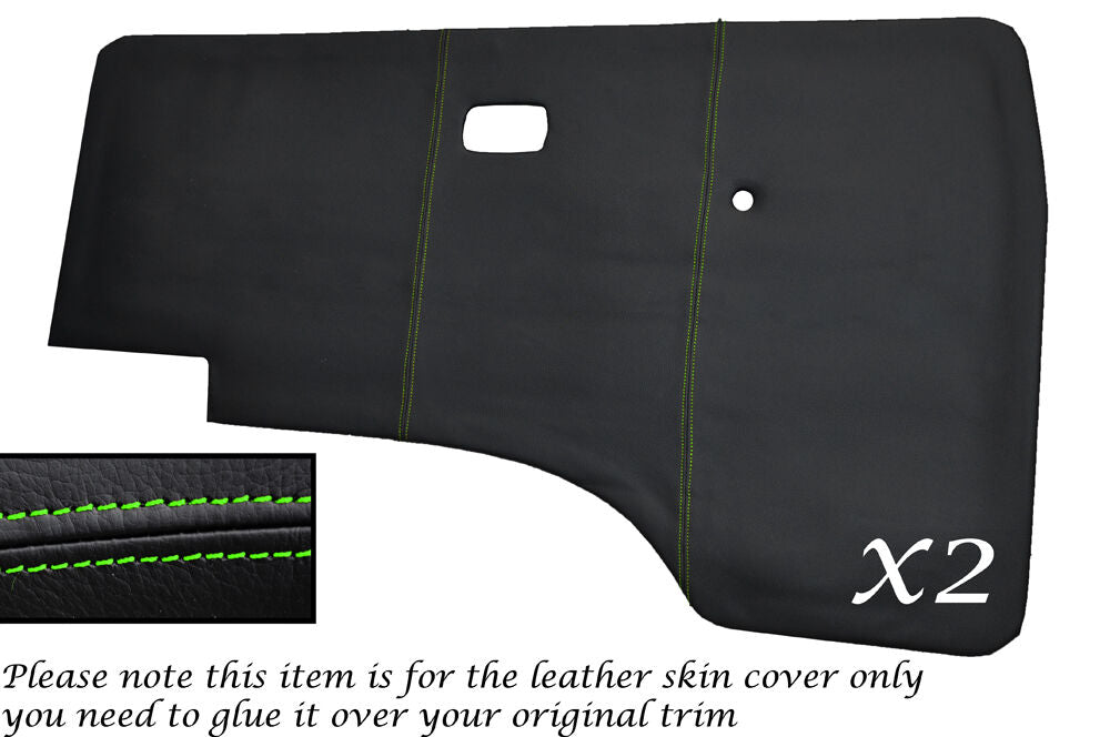 GREEN  STITCH 2X DOOR CARDS LEATHER SKIN COVERS FITS VW T25 T3 WESTFALIA CAMPER