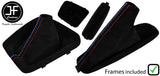 BLACK & TRI STITCH SUEDE MANUAL GAITER SET+PLASTIC FRAME FOR BMW 3 E46 99-05