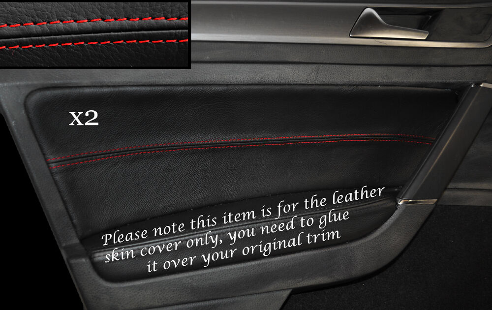 RED STITCH 2X FRONT DOOR CARD TRIM SKIN COVERS FITS VW GOLF MK7 VII JETTA 13+