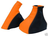 FITS CORSA C ORANGE BLACK LEATHER GEAR HANDBRAKE SET 00-06 CUSTOM NEW MADE IN UK