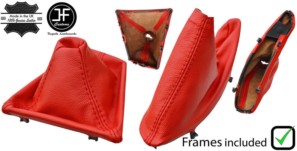 RED LEATHER GEAR HANDBRAKE GAITER+PLASTIC FRAME FOR BMW 3 F30 F31 12-16