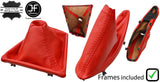 RED LEATHER GEAR HANDBRAKE GAITER+PLASTIC FRAME FOR BMW 3 F30 F31 12-16