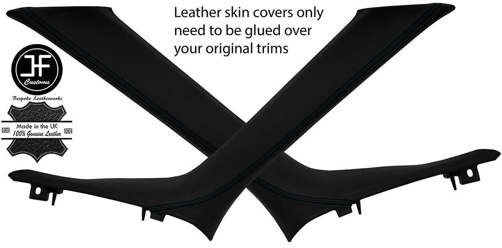 BLACK STITCH 2X A PILLAR REAL LEATHER COVERS FITS FIAT 500L 500 L 2012-2018