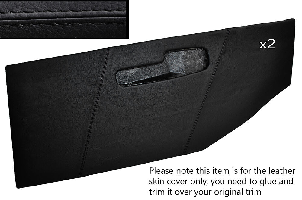 BLACK STITCH 2X FRONT DOOR CARD TRIM SKIN COVERS FITS JAGUAR E TYPE SERIES 2