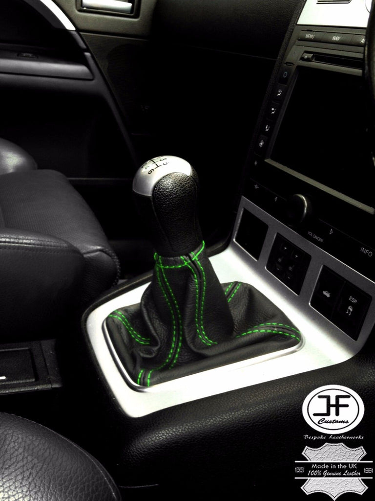 GREEN STITCHING MANUAL BLACK LEATHER GEAR GAITER FITS FORD MONDEO MK3 2003-2006
