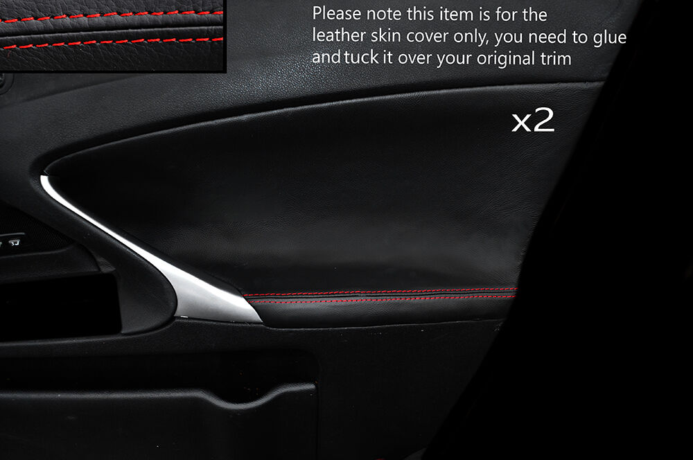 RED STITCH 2X FRONT DOOR CARD TRIM SKIN COVERS FITS LEXUS IS200 IS220 06-12