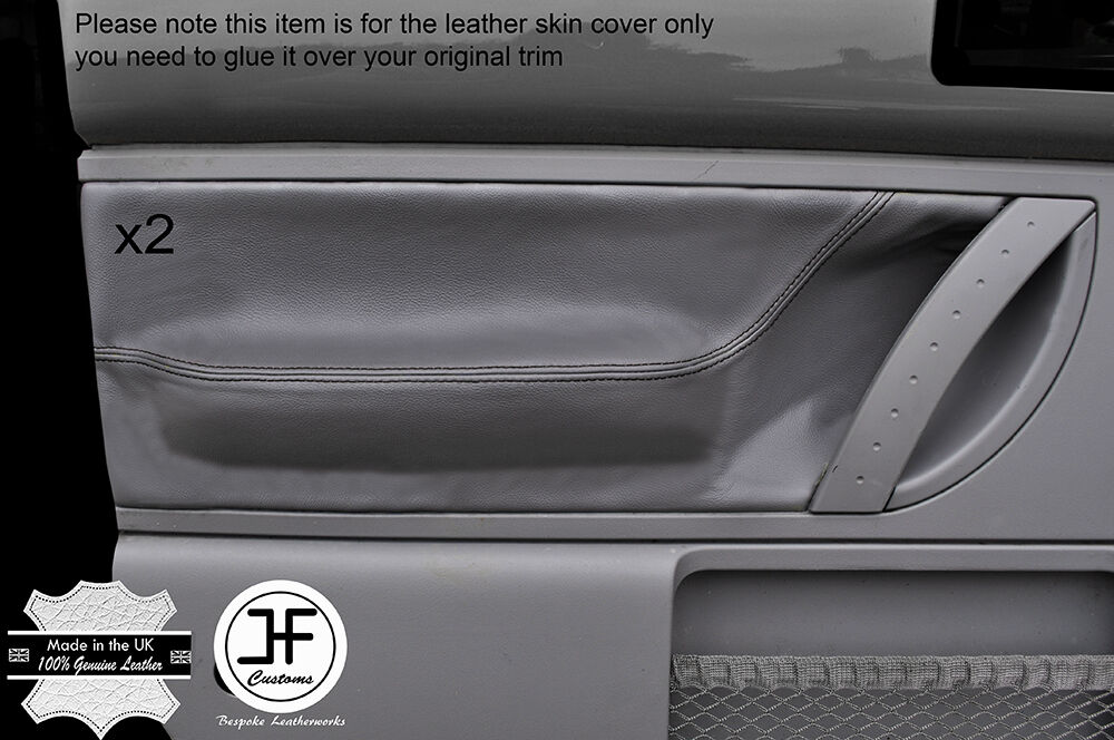 BLACK STITCH GREY LEATHER 2X FRONT DOOR CARD TRIM  COVERS FITS VW BEETLE 98-11