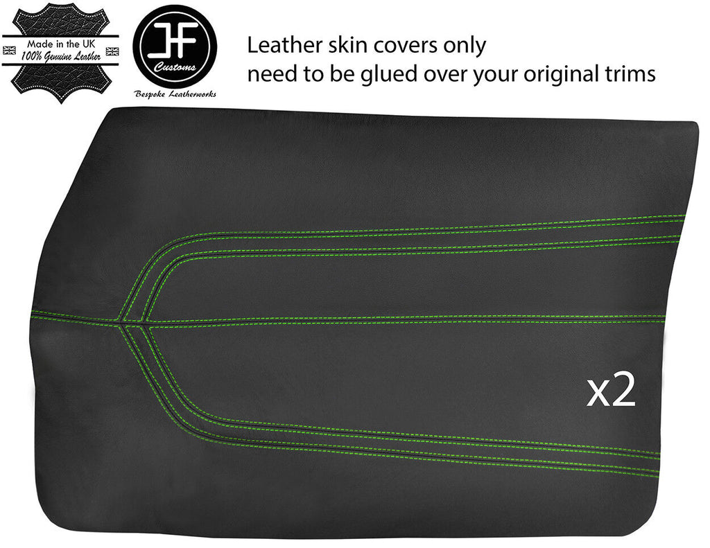 GREEN STITCH 2X FRONT DOOR CARDS LEATHER COVERS FITS FORD CORTINA MK3 70-76