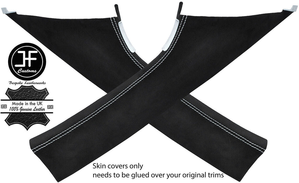 WHITE STITCH 2X A PILLAR SUEDE COVERS FOR VW T5 TRANSPORTER CARAVELLE STYLE 2