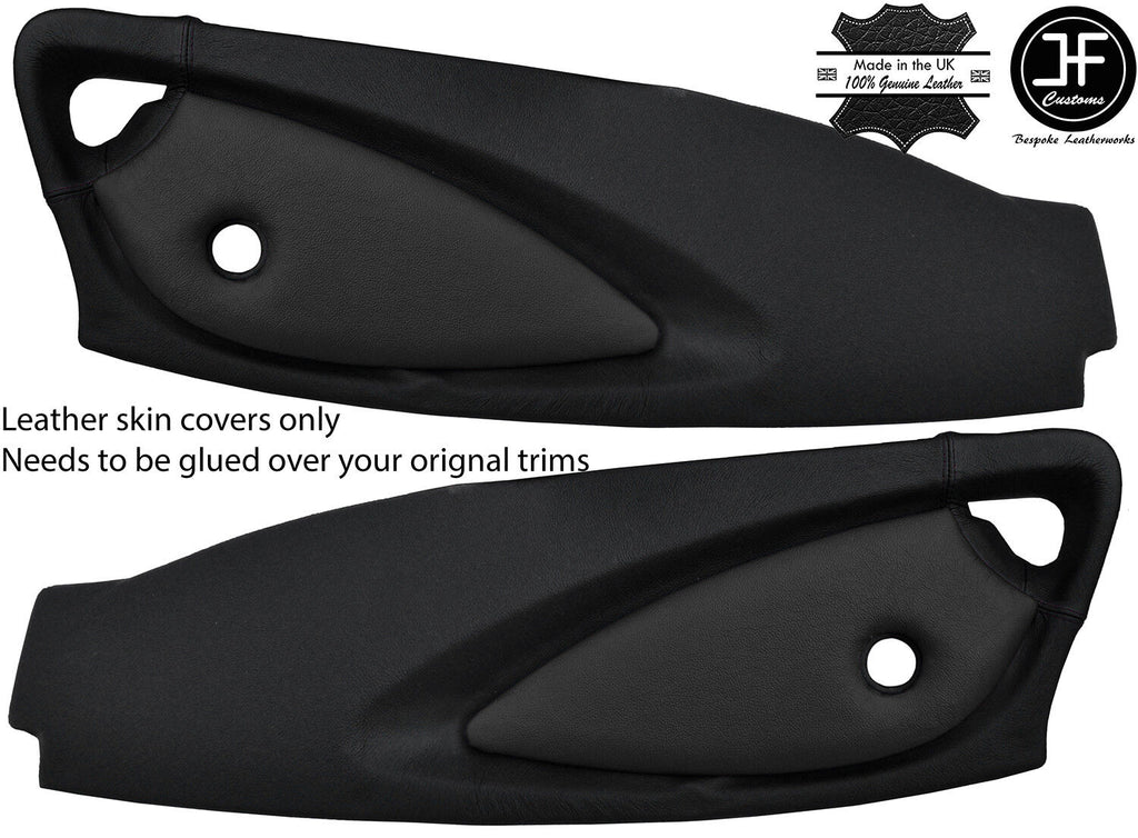 BLACK & BLACK 2X FULL DOOR CARD REAL LEATHER COVERS FOR LOTUS ELISE EXIGE S2