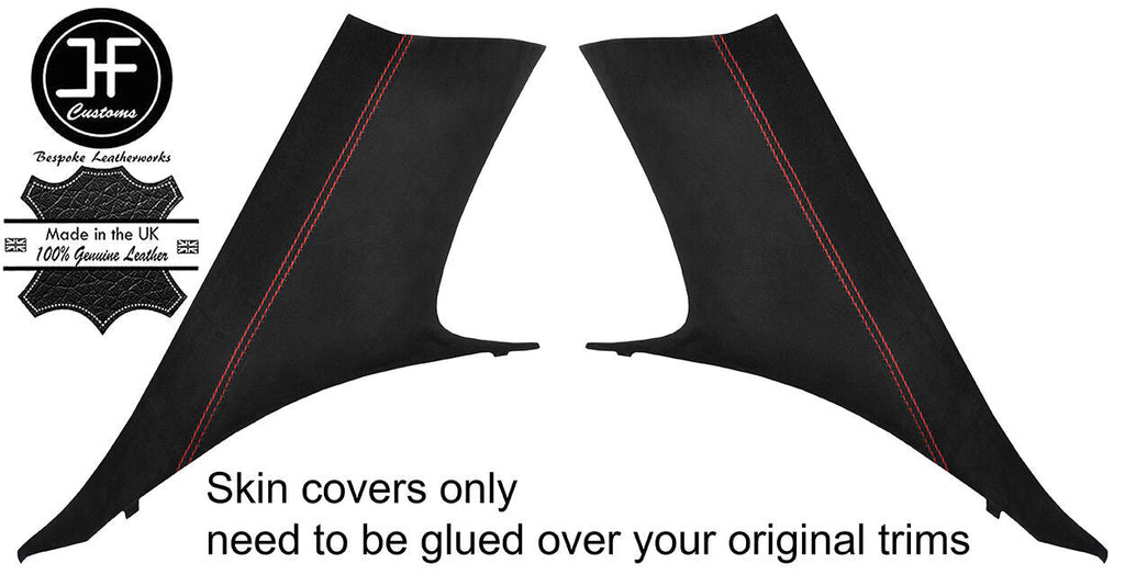RED STITCH 2X REAR C PILLAR SUEDE COVERS FOR BMW 6 SERIES E63 COUPE 04-10