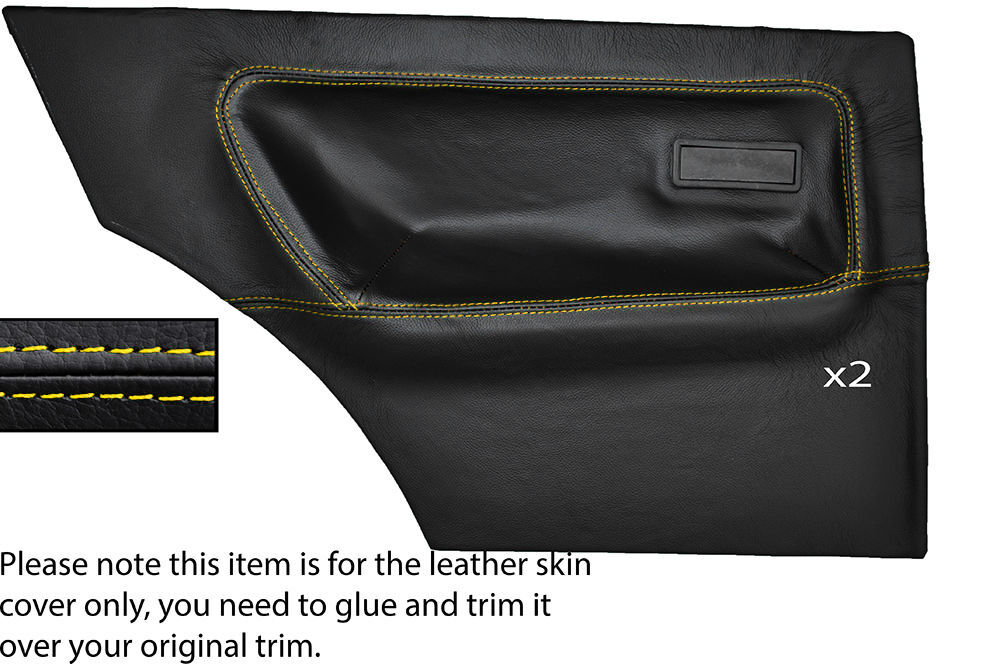 YELLOW STITCHING 2X REAR DOOR CARD SKIN COVERS FITS FORD ESCORT MK2 2 DOOR COUPE