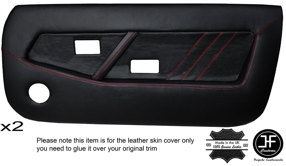 RED STITCHING 2X FRONT FULL DOOR CARD LEATHER COVERS FITS LOTUS EXCEL CUSTOM NEW