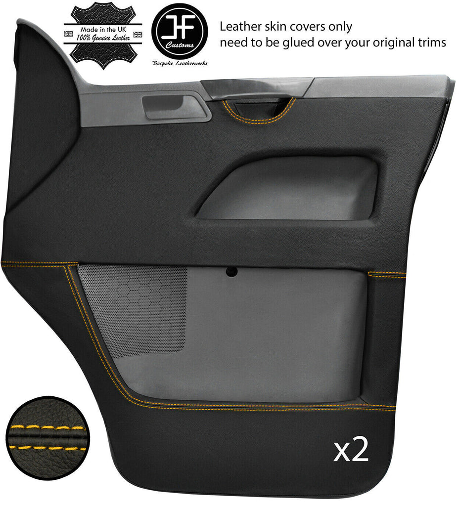 YELLOW STITCH 2X NO AIR VENT FRONT DOOR CARD LEATHER COVER FOR VW T5 TRANSPORTER