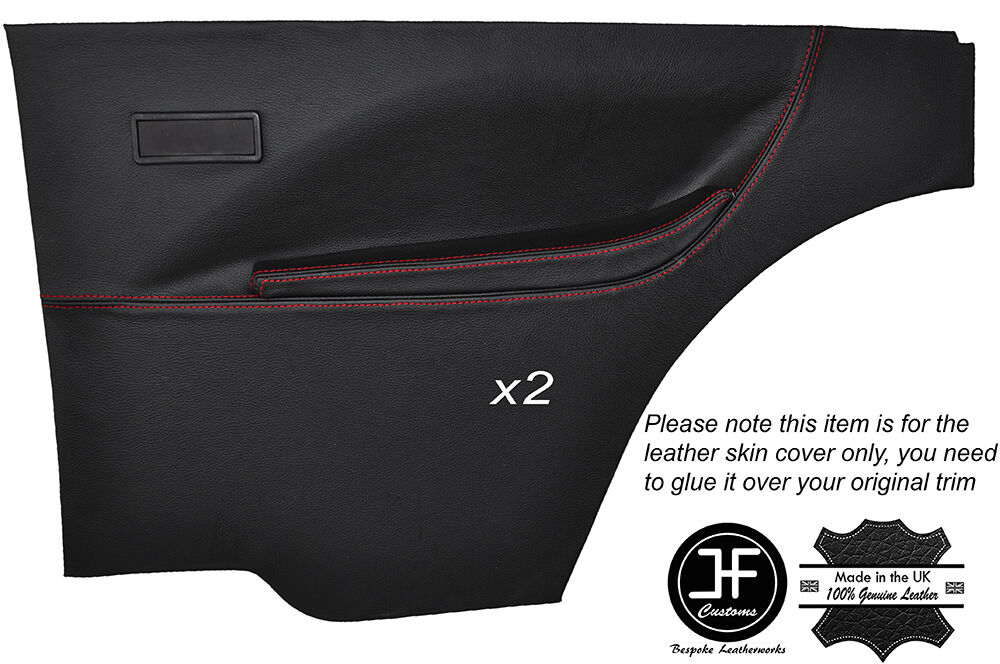 RED STICH 2X REAR FULL DOOR CARD LEATHER COVER FITS FORD ESCORT MK1 COUPE 2DR