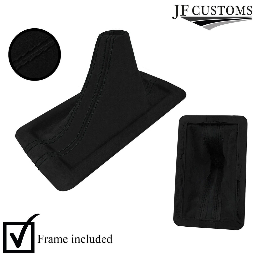 BLACK DOUBLE STITCH SUEDE GEAR GAITER + PLASTIC FRAME FOR FORD MUSTANG 05-09