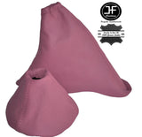 PINK LEATHER SKIN MANUAL GEAR & HANDBRAKE GAITERS FITS FIAT 500 2007-2015